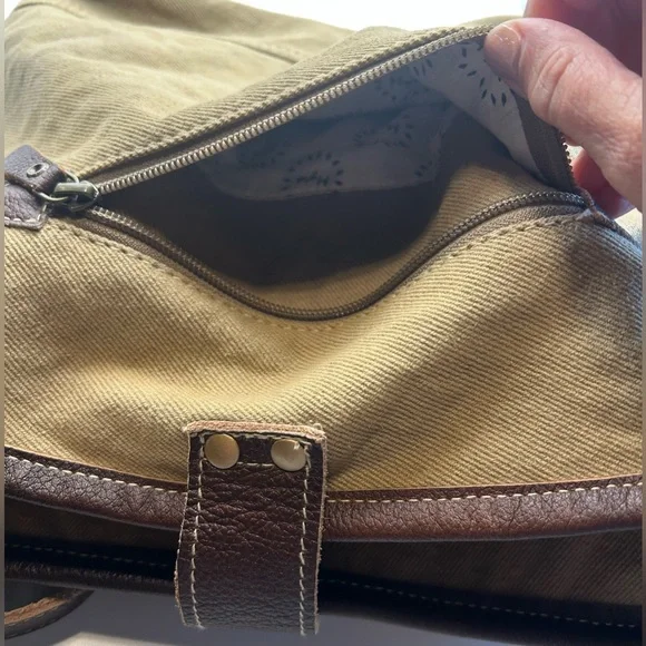 Myra Bag Yellow Western Shoulder Bag Gray Hairon Cowhide Canvas & Leather EUC - Picture 5 of 11